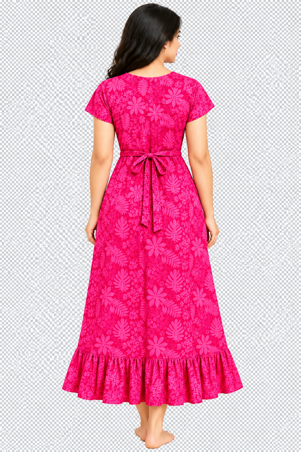 Women’s Cotton Printed Nighty | Floral Print with V-Neck Collar & Frill Hem | Comfortable Cotton Night Gown