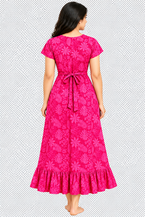 Women’s Cotton Printed Nighty | Floral Print with V-Neck Collar & Frill Hem | Comfortable Cotton Night Gown
