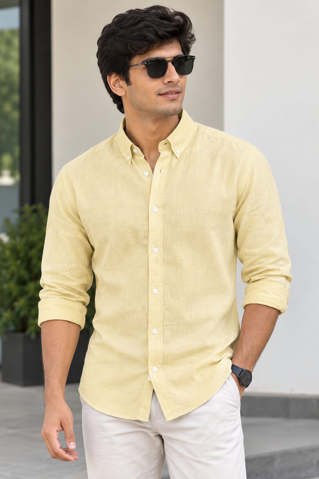 Men’s Linen Shirt for Casual & Smart Wear | Full Sleeve Button-Down Shirt | Regular Fit Solid Shirt | Lightweight Summer Wear