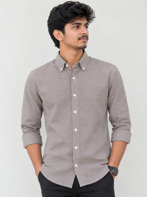Men's Grey Linen Full Sleeve Shirt | Solid Textured Regular Fit Button-Down Shirt | Casual & Formal Wear