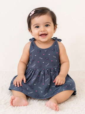 Girls’  Cat Print Frock | Cute Sleeveless Cotton Dress with Heart Print | Casual Summer Dress for Kids