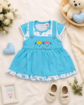 Baby Girl  Frock with Bear Embroidery | Cute Printed Cotton Dress for Infants & Toddlers