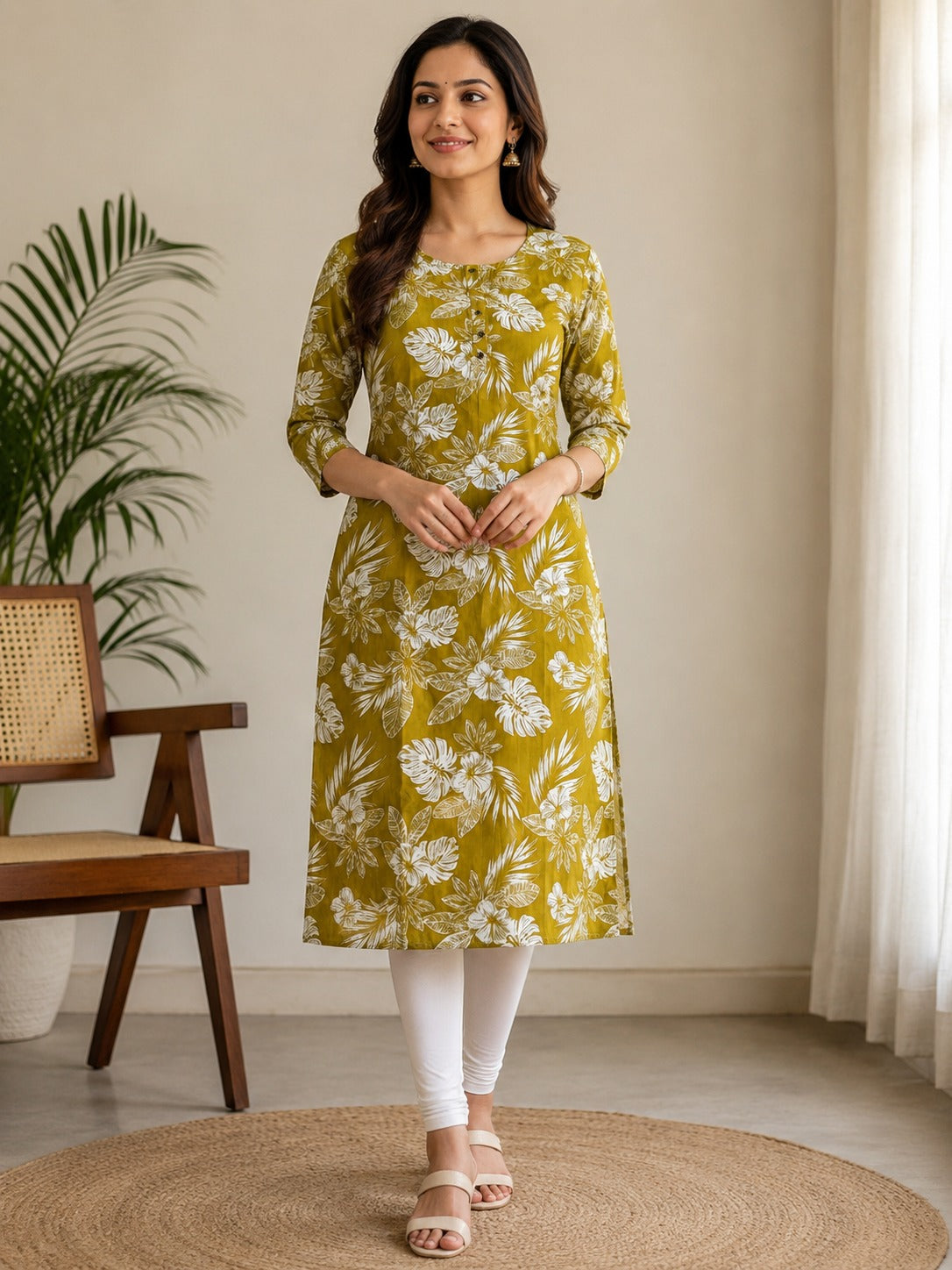 Mustard Yellow Floral Printed Women’s Cotton Kurti Top | Stylish Casual & Daily Wear