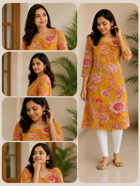 Floral Print Cotton Kurti Top for Women | Stylish Casual & Ethnic Wear