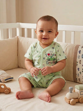 New borns Printed Romper | Cute “I Love Papa” Short Sleeve Baby Jumpsuit for Infants