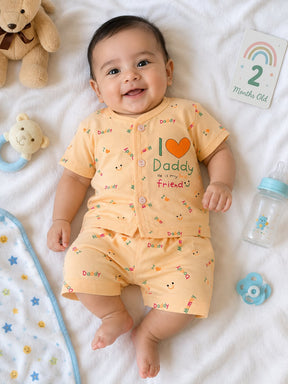 New born 2-Piece Cotton Dress Set –" I LOVE DADDY" Print Short Sleeve Top & Matching Shorts