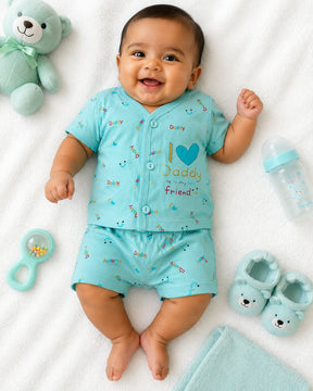 New born 2-Piece Cotton Dress Set –" I LOVE DADDY" Print Short Sleeve Top & Matching Shorts