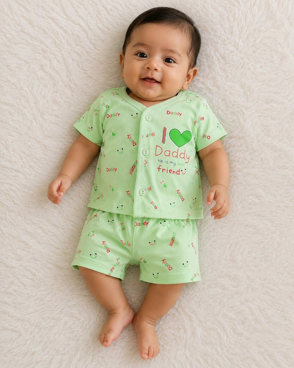 New born 2-Piece Cotton Dress Set –" I LOVE DADDY" Print Short Sleeve Top & Matching Shorts