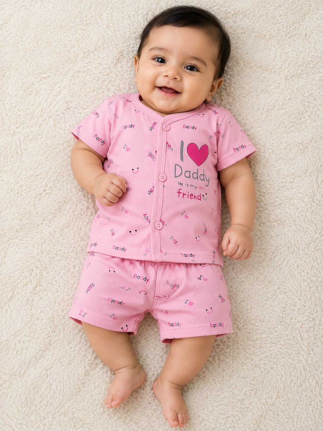 New born 2-Piece Cotton Dress Set –" I LOVE DADDY" Print Short Sleeve Top & Matching Shorts
