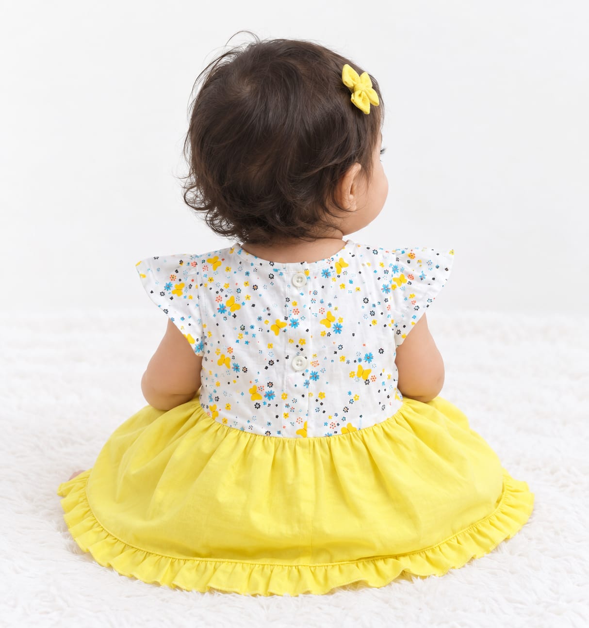 Baby Girl Butterfly Frock | Floral Print Party Wear Dress with Embroidery & Frills