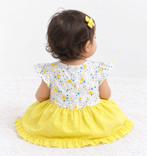 Baby Girl Butterfly Frock | Floral Print Party Wear Dress with Embroidery & Frills