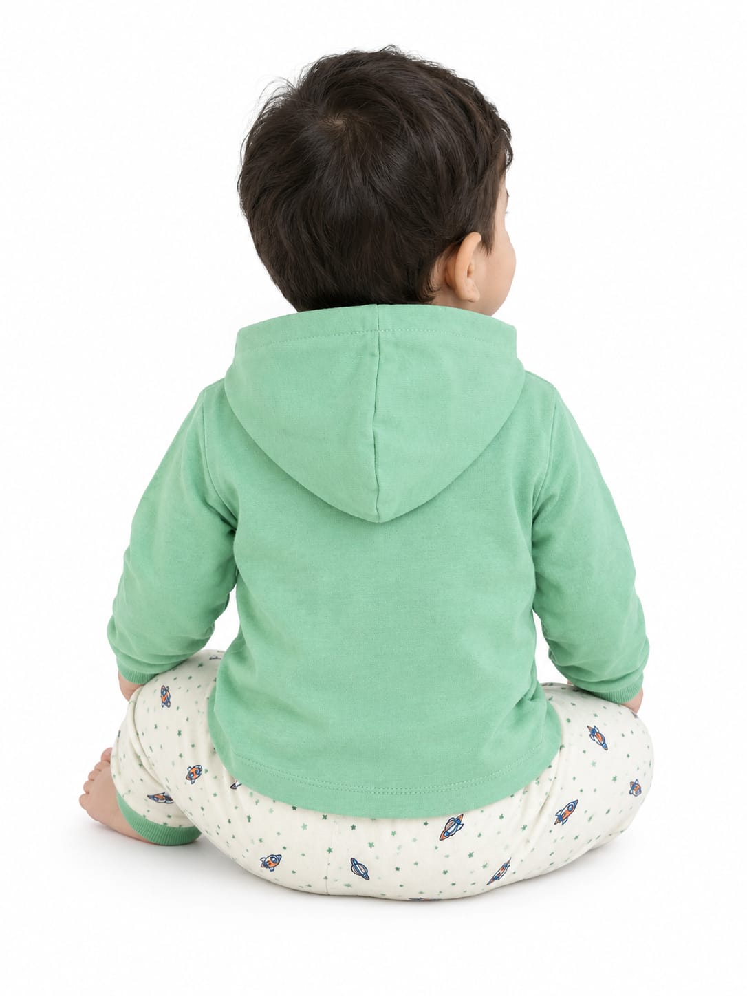 Baby Boy Cotton Hoodie Set with Printed Track Pants | Full Sleeve Hooded Jacket & Bottom Wear | Winter Wear Set