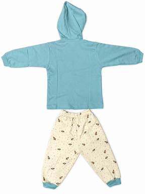 Baby Boy Cotton Hoodie Set with Printed Track Pants | Full Sleeve Hooded Jacket & Bottom Wear | Winter Wear Set