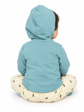 Baby Boy Cotton Hoodie Set with Printed Track Pants | Full Sleeve Hooded Jacket & Bottom Wear | Winter Wear Set