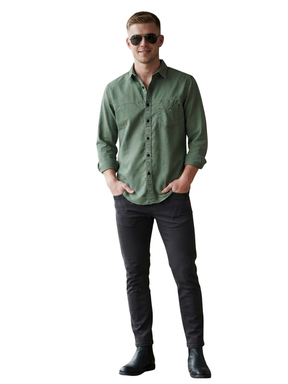 Men’s Olive Green Full Sleeve Casual Cotton Shirt | Classic Collar Button-Down Shirt