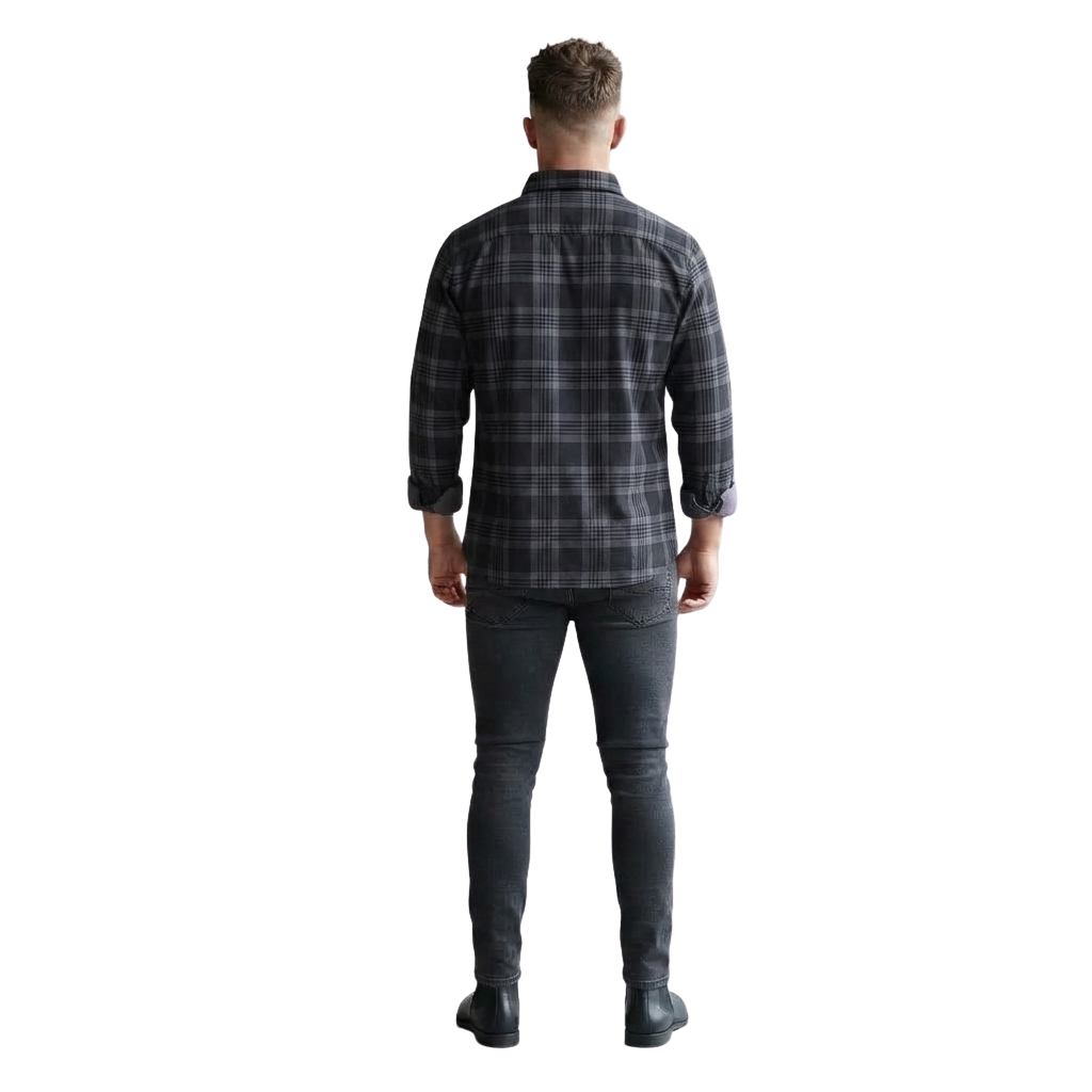 Men’s Black & Grey Checkered Full Sleeve Casual Shirt | Stylish Plaid Button-Down Shirt