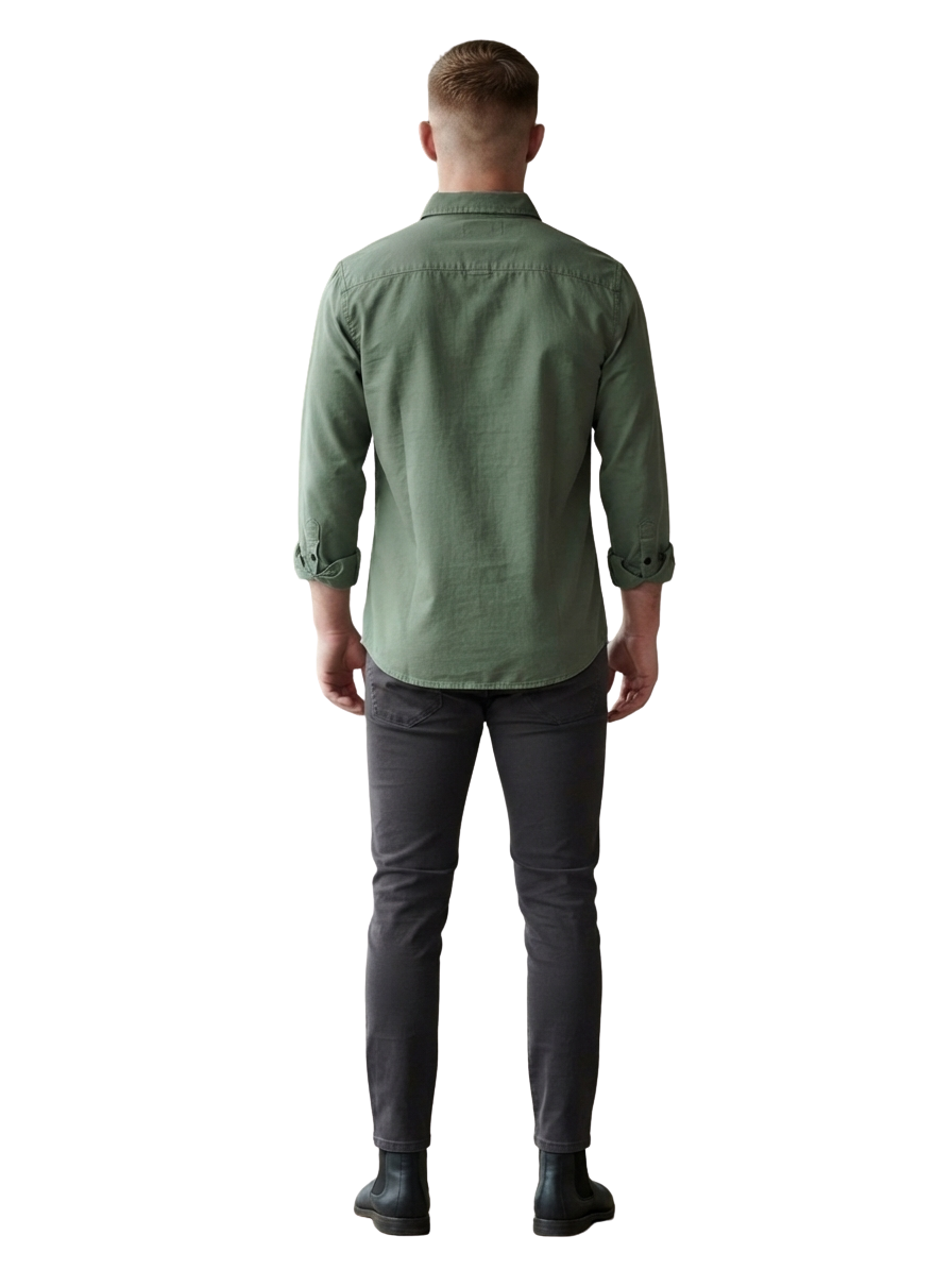 Men’s Olive Green Full Sleeve Casual Cotton Shirt | Classic Collar Button-Down Shirt