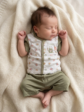 New born 2-Piece Cotton Co-Ord Set | Cute Cat Printed T-Shirt & Shorts Set