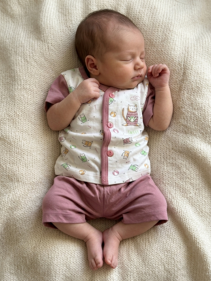 New born 2-Piece Cotton Co-Ord Set | Cute Cat Printed T-Shirt & Shorts Set