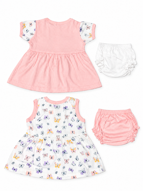 Baby Girls Frock Combo Set of 2 with Bloomers |  Butterfly Printed Cotton Frocks | Cute Summer Dress Set for Baby Girls