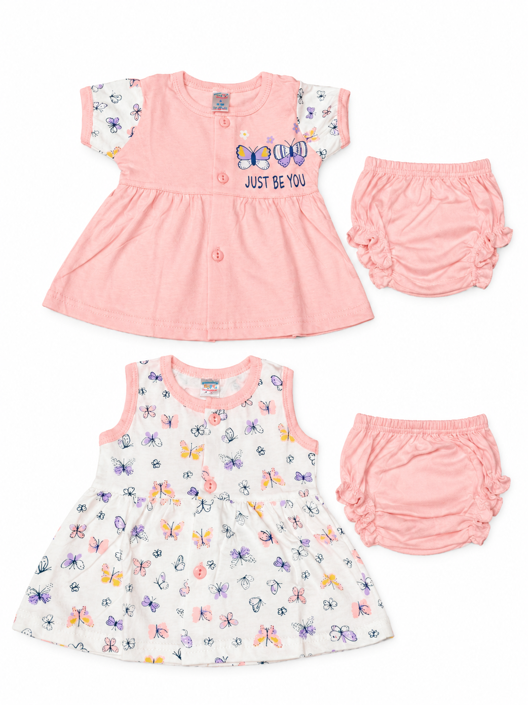 Baby Girls Frock Combo Set of 2 with Bloomers |  Butterfly Printed Cotton Frocks | Cute Summer Dress Set for Baby Girls