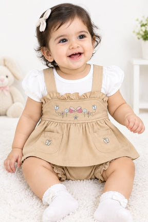 Baby Girl Cotton Frock Set with Bloomers | Embroidered Party Wear Dress | Comfortable Summer Wear
