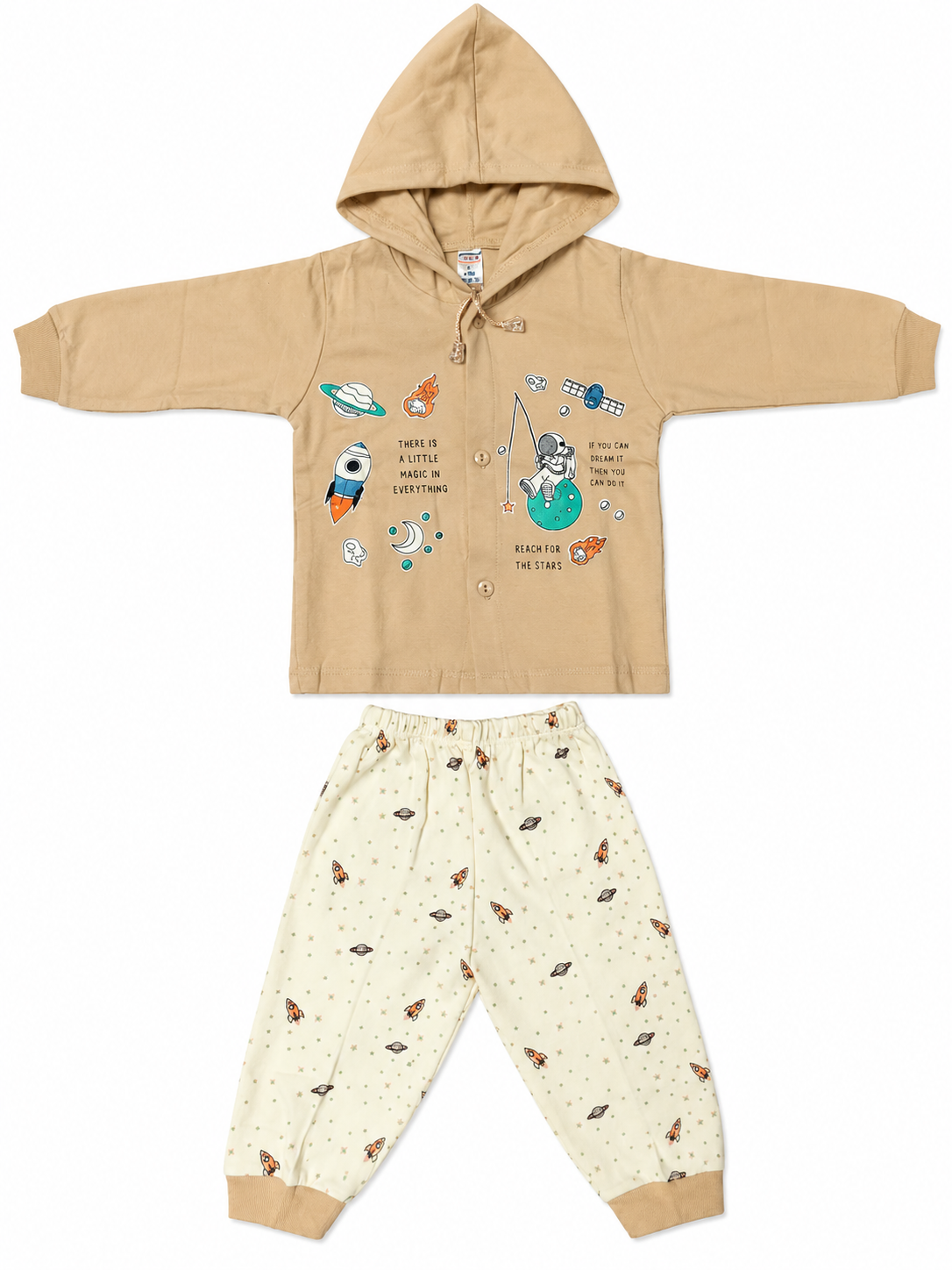 Baby Boy Cotton Hoodie Set with Printed Track Pants | Full Sleeve Hooded Jacket & Bottom Wear | Winter Wear Set