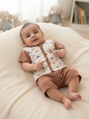 New born 2-Piece Cotton Co-Ord Set | Cute Cat Printed T-Shirt & Shorts Set