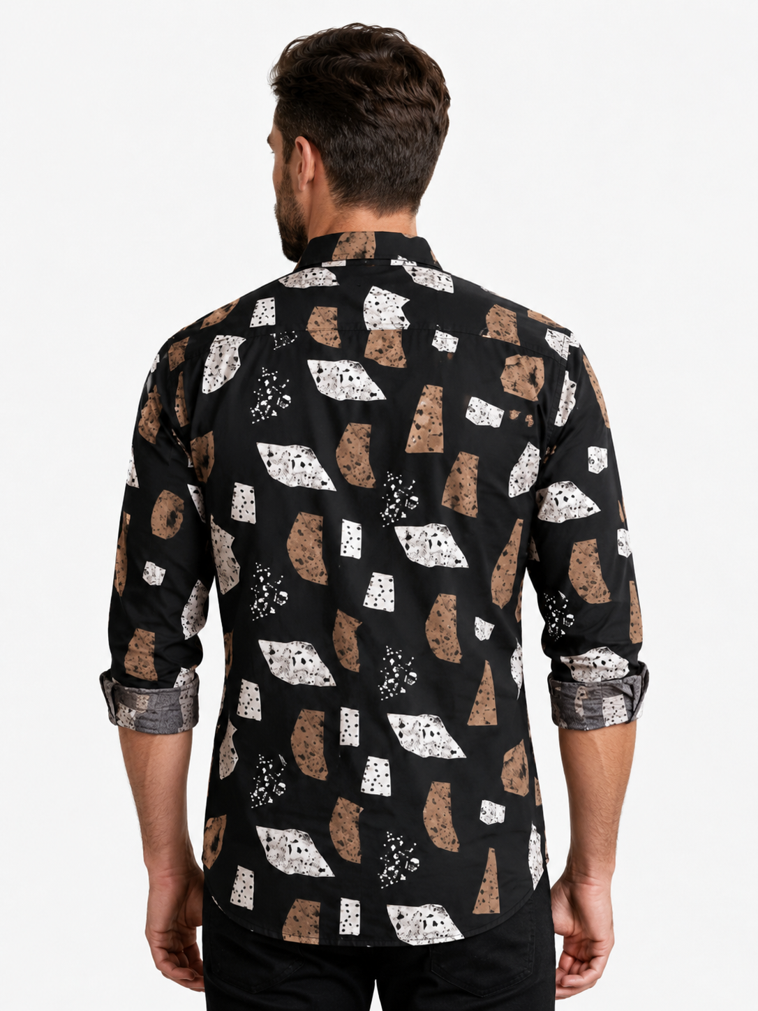 Men’s Black Geometric Printed Full Sleeve Casual Shirt | Stylish Abstract Pattern Shirt