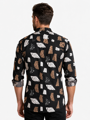 Men’s Black Geometric Printed Full Sleeve Casual Shirt | Stylish Abstract Pattern Shirt