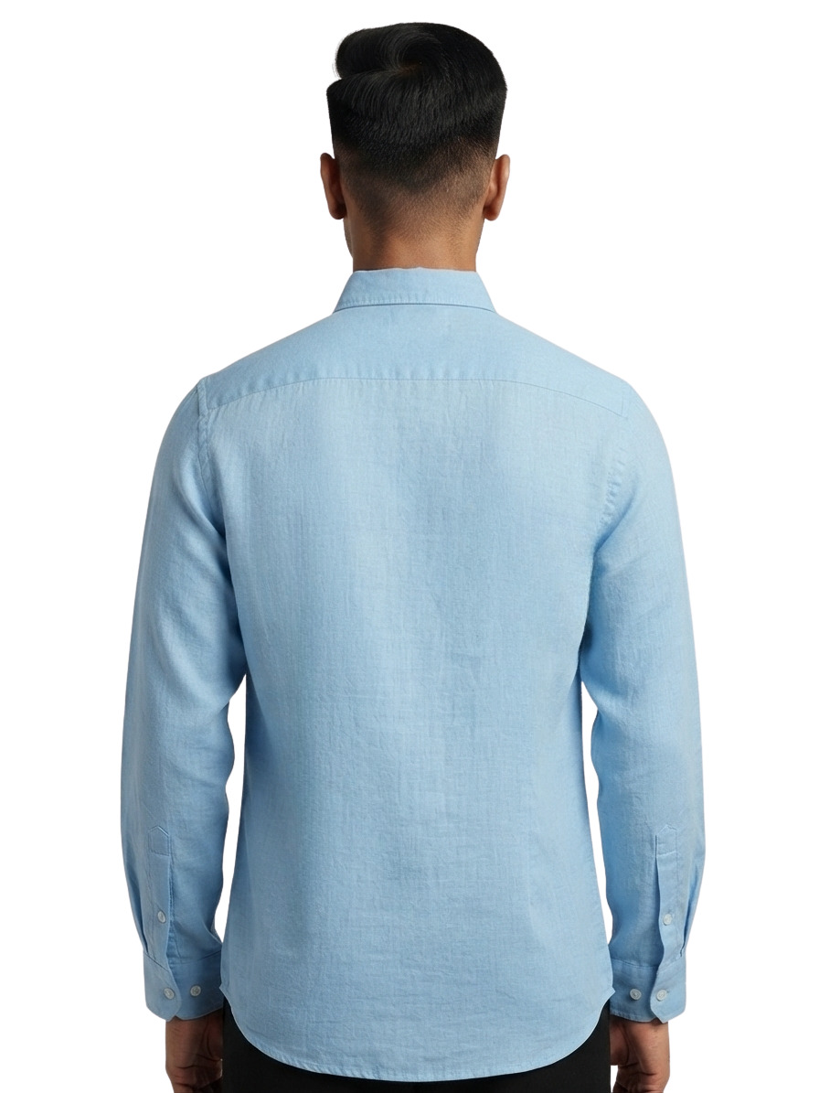 Men's Sky Blue Solid Casual Linen Shirt | Regular Fit Long-Sleeve Shirt for Summer & Casual Wear