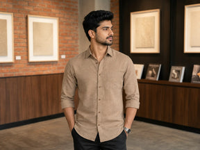 Men's  Linen Full Sleeve Shirt | Solid Check Pattern Casual & Formal Wear Shirt | Regular Fit Button-Down Shirt