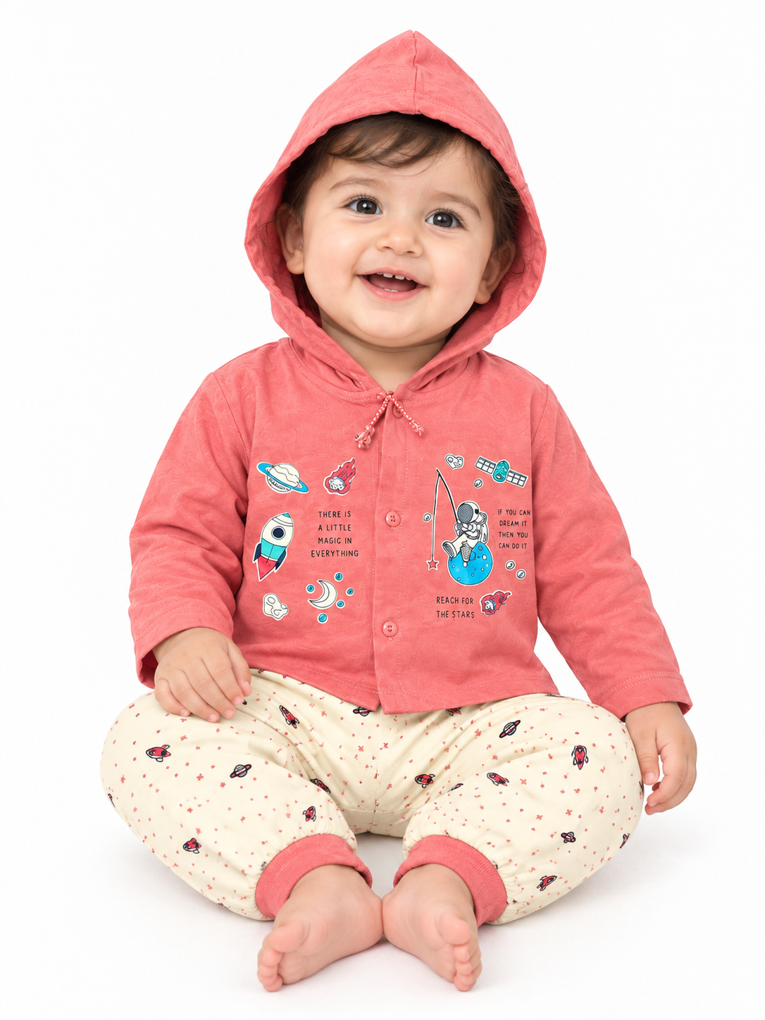 Baby Boy Cotton Hoodie Set with Printed Track Pants | Full Sleeve Hooded Jacket & Bottom Wear | Winter Wear Set