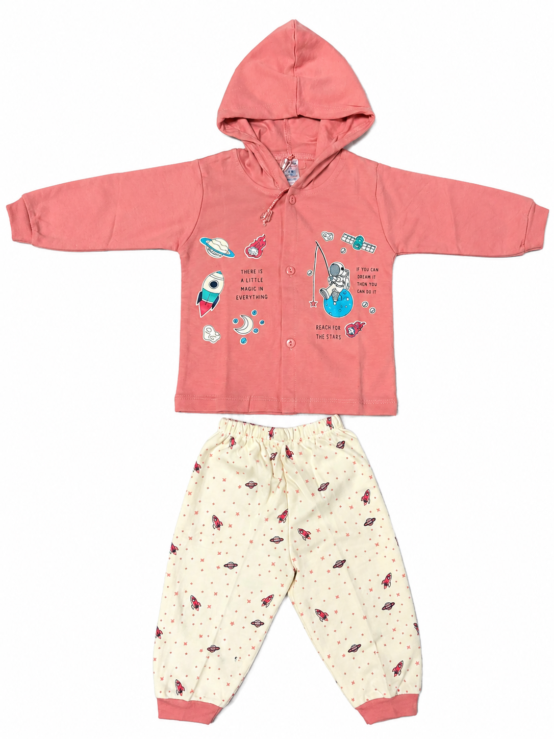 Baby Boy Cotton Hoodie Set with Printed Track Pants | Full Sleeve Hooded Jacket & Bottom Wear | Winter Wear Set