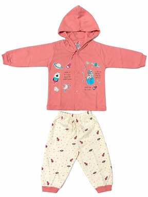 Baby Boy Cotton Hoodie Set with Printed Track Pants | Full Sleeve Hooded Jacket & Bottom Wear | Winter Wear Set
