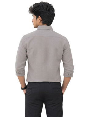Men's Grey Linen Full Sleeve Shirt | Solid Textured Regular Fit Button-Down Shirt | Casual & Formal Wear