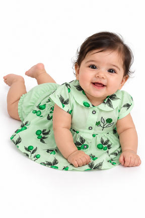 Baby Girls Cotton Frock with Matching Bloomer Shorts | Printed Party Wear Dress for Infants & Toddlers