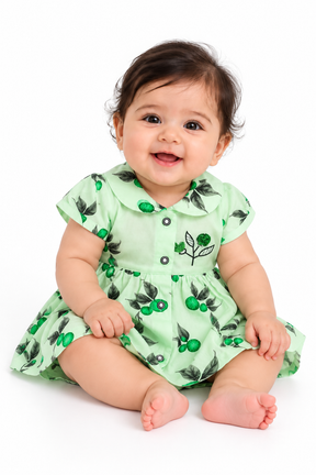 Baby Girls Cotton Frock with Matching Bloomer Shorts | Printed Party Wear Dress for Infants & Toddlers