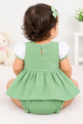 Baby Girl Cotton Frock Set with Bloomers | Embroidered Party Wear Dress | Comfortable Summer Wear