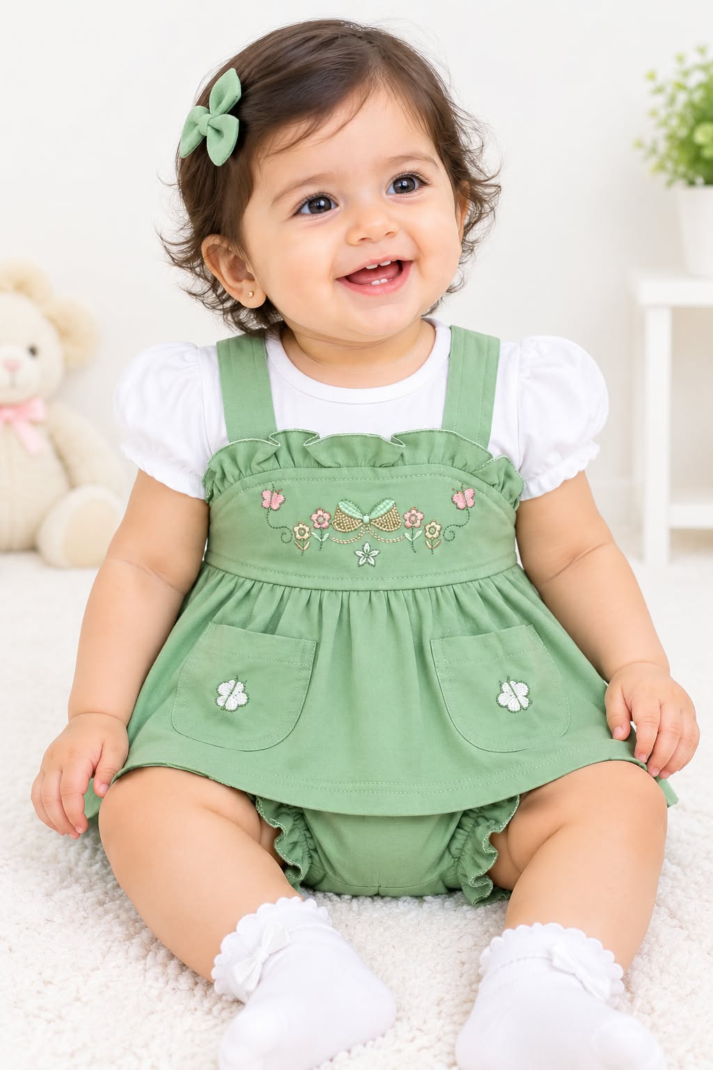 Baby Girl Cotton Frock Set with Bloomers | Embroidered Party Wear Dress | Comfortable Summer Wear