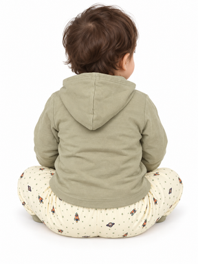 Baby Boy Cotton Hoodie Set with Printed Track Pants | Full Sleeve Hooded Jacket & Bottom Wear | Winter Wear Set