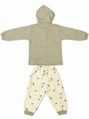 Baby Boy Cotton Hoodie Set with Printed Track Pants | Full Sleeve Hooded Jacket & Bottom Wear | Winter Wear Set