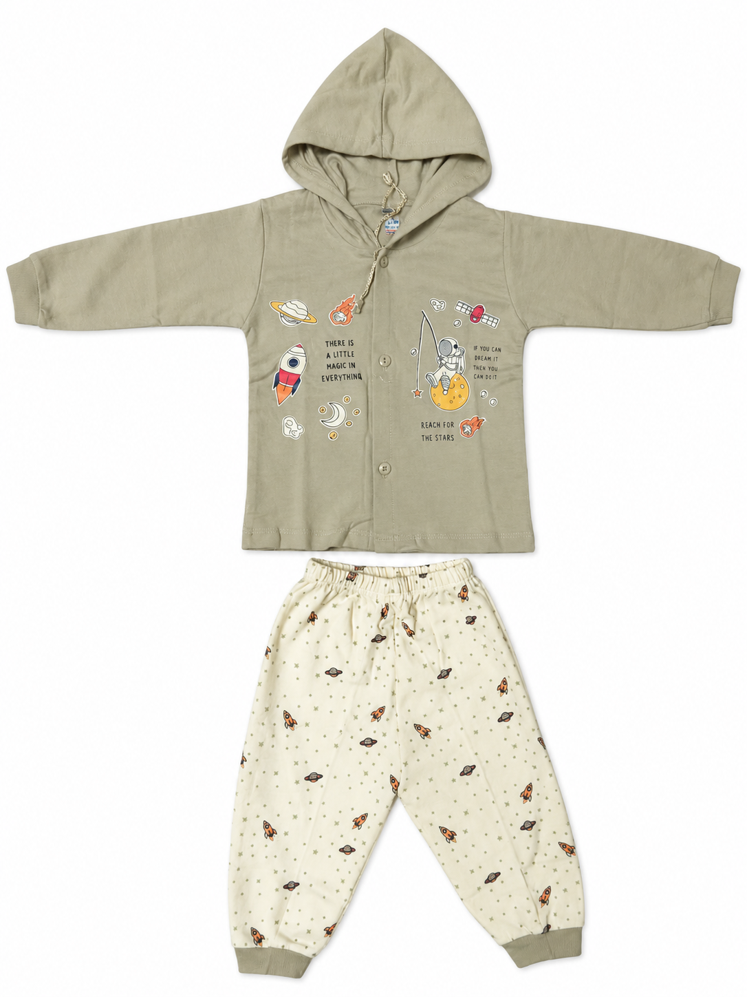 Baby Boy Cotton Hoodie Set with Printed Track Pants | Full Sleeve Hooded Jacket & Bottom Wear | Winter Wear Set