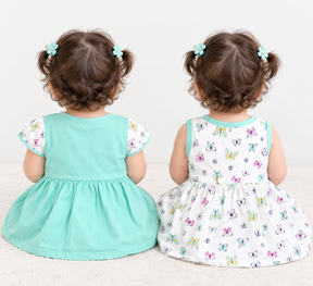 Baby Girls Frock Combo Set of 2 with Bloomers |  Butterfly Printed Cotton Frocks | Cute Summer Dress Set for Baby Girls