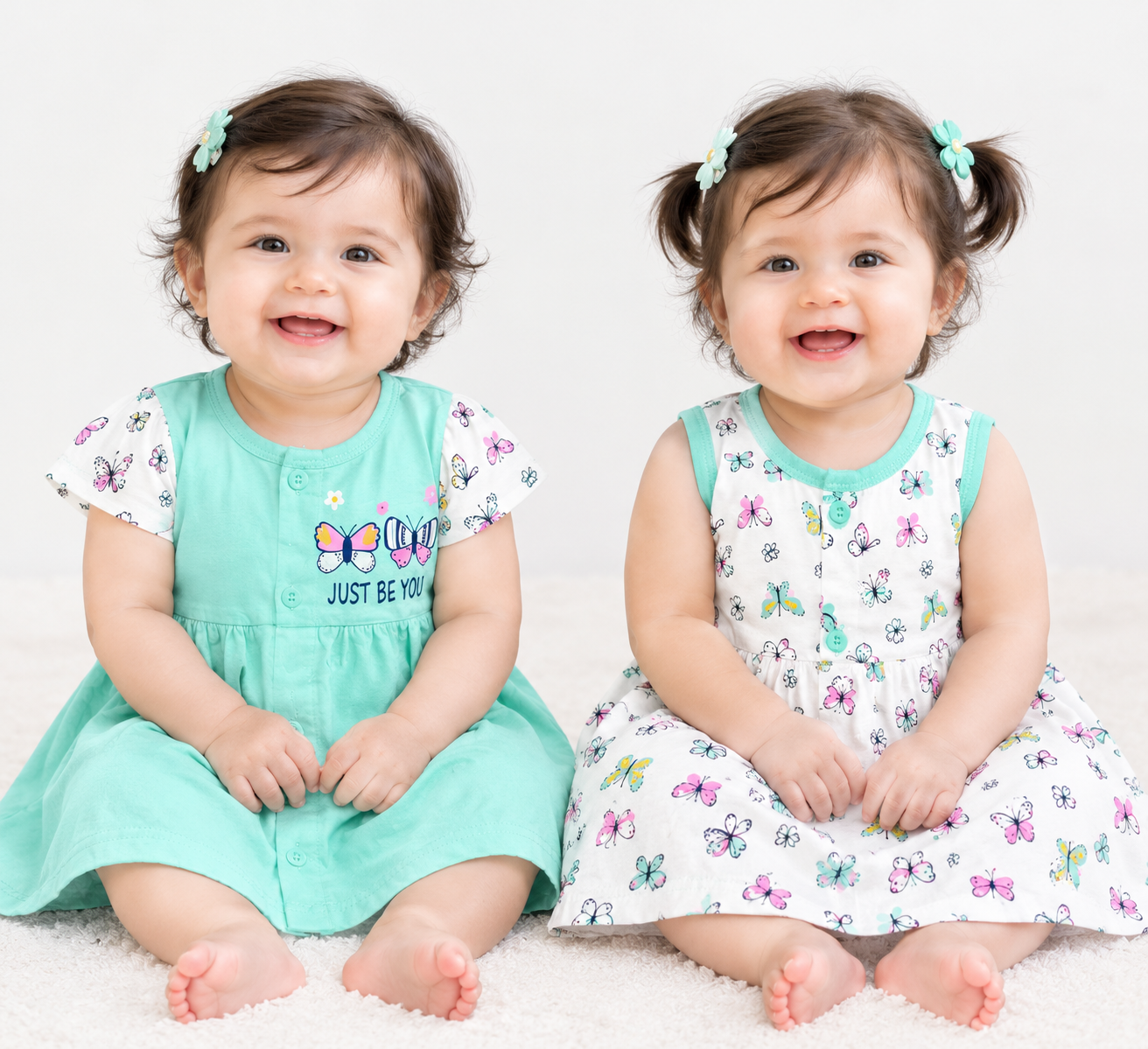 Baby Girls Frock Combo Set of 2 with Bloomers |  Butterfly Printed Cotton Frocks | Cute Summer Dress Set for Baby Girls