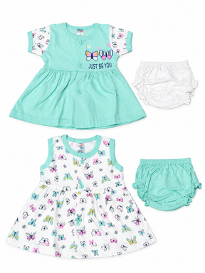Baby Girls Frock Combo Set of 2 with Bloomers |  Butterfly Printed Cotton Frocks | Cute Summer Dress Set for Baby Girls
