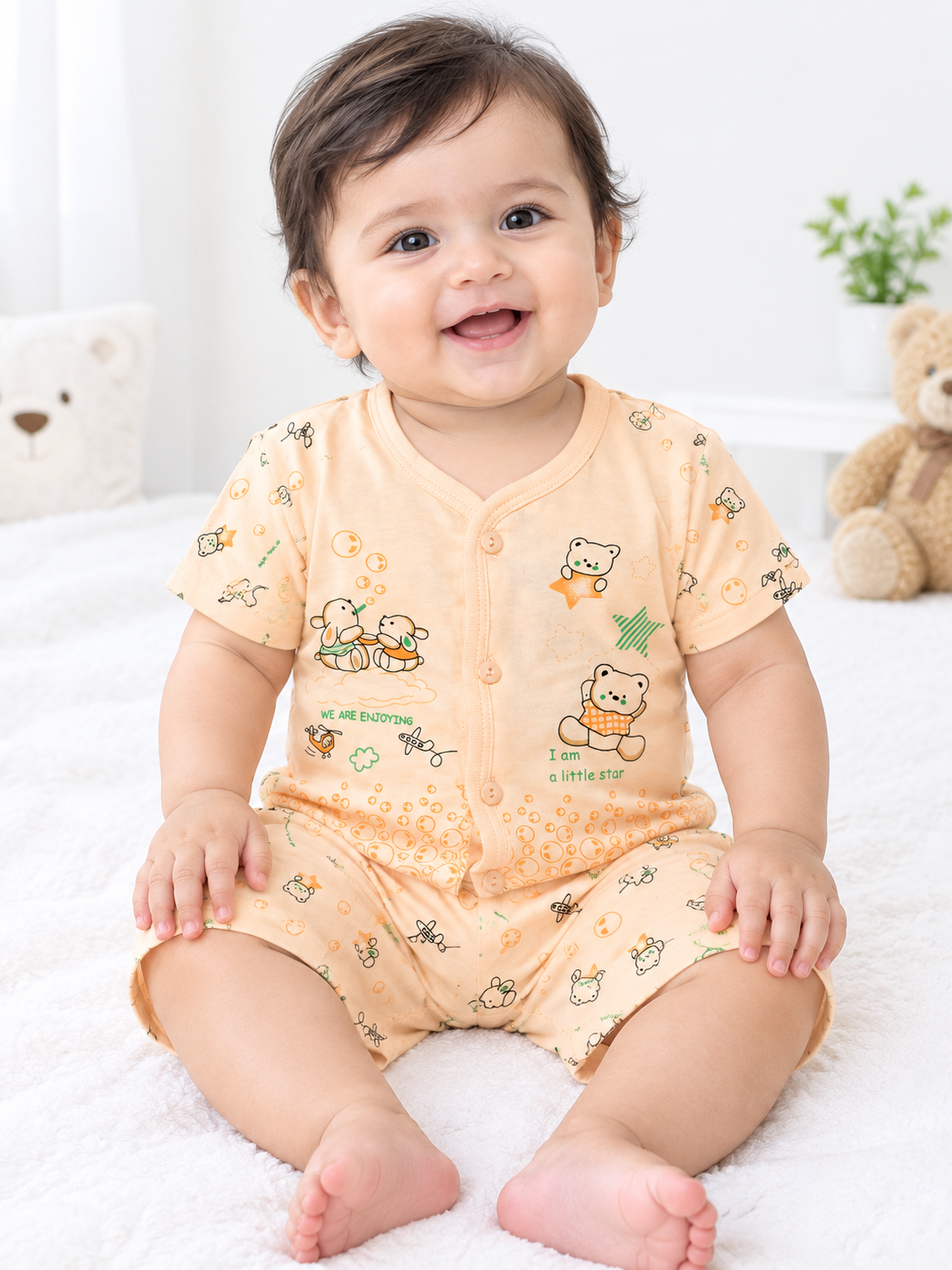 Baby Boys Cotton Dress Set with Printed Shirt & Shorts | Comfortable Casual Wear Outfit for Infants & Toddlers