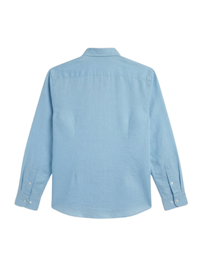 Men's Sky Blue Solid Casual Linen Shirt | Regular Fit Long-Sleeve Shirt for Summer & Casual Wear