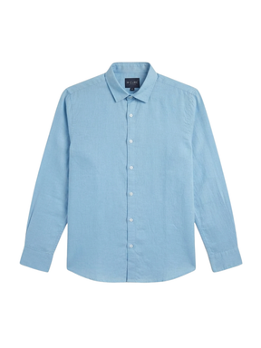 Men's Sky Blue Solid Casual Linen Shirt | Regular Fit Long-Sleeve Shirt for Summer & Casual Wear