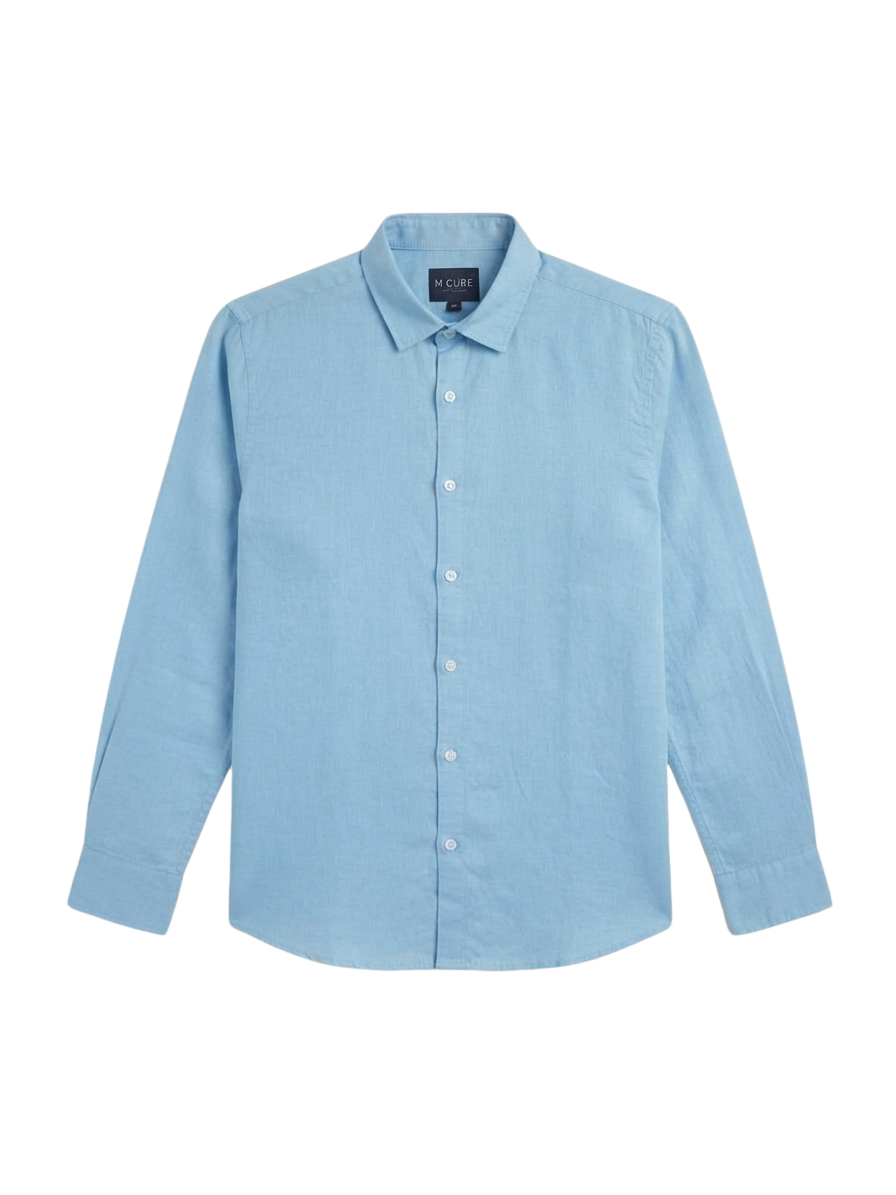Men's Sky Blue Solid Casual Linen Shirt | Regular Fit Long-Sleeve Shirt for Summer & Casual Wear
